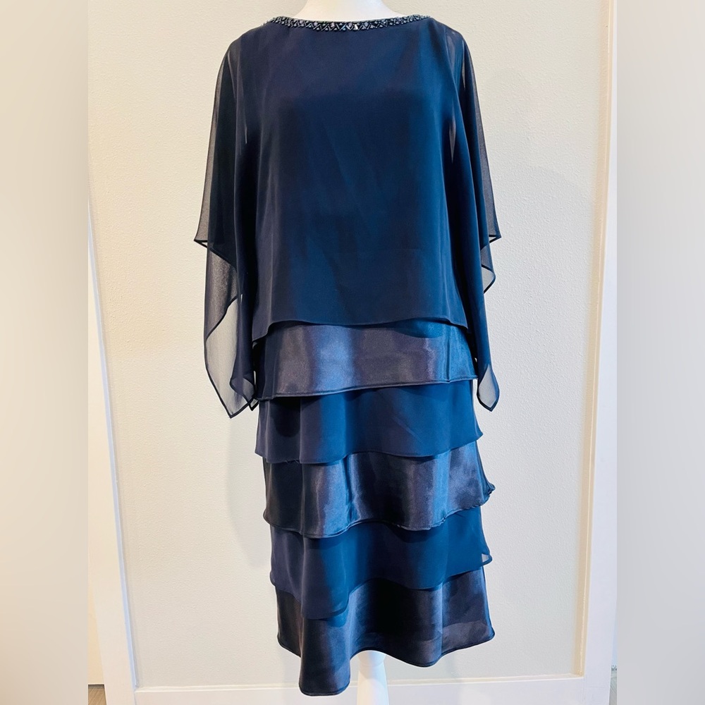 Chiffon/satin blue evening dress
